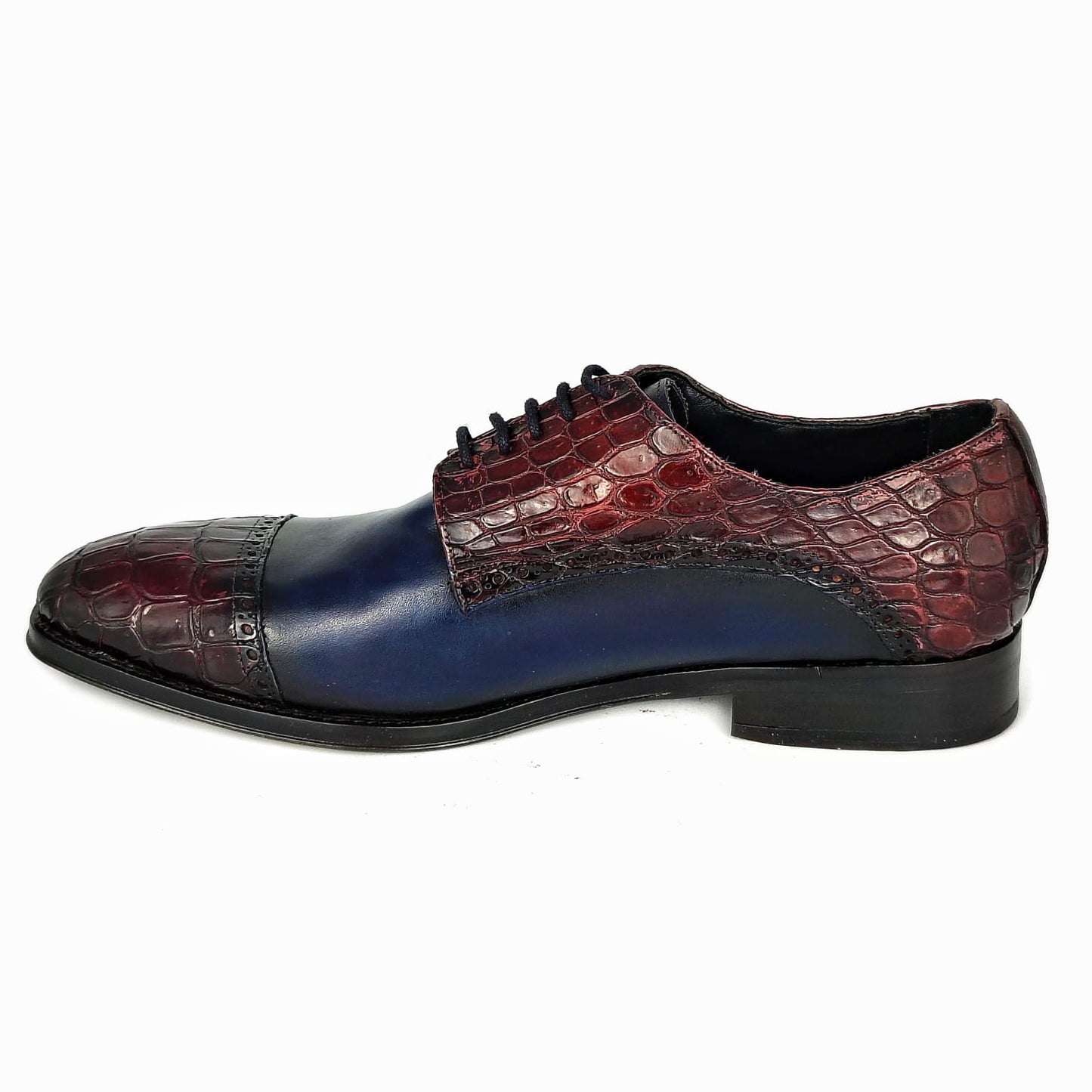 BLUE AND RED CROCO & LEATHER SAUL