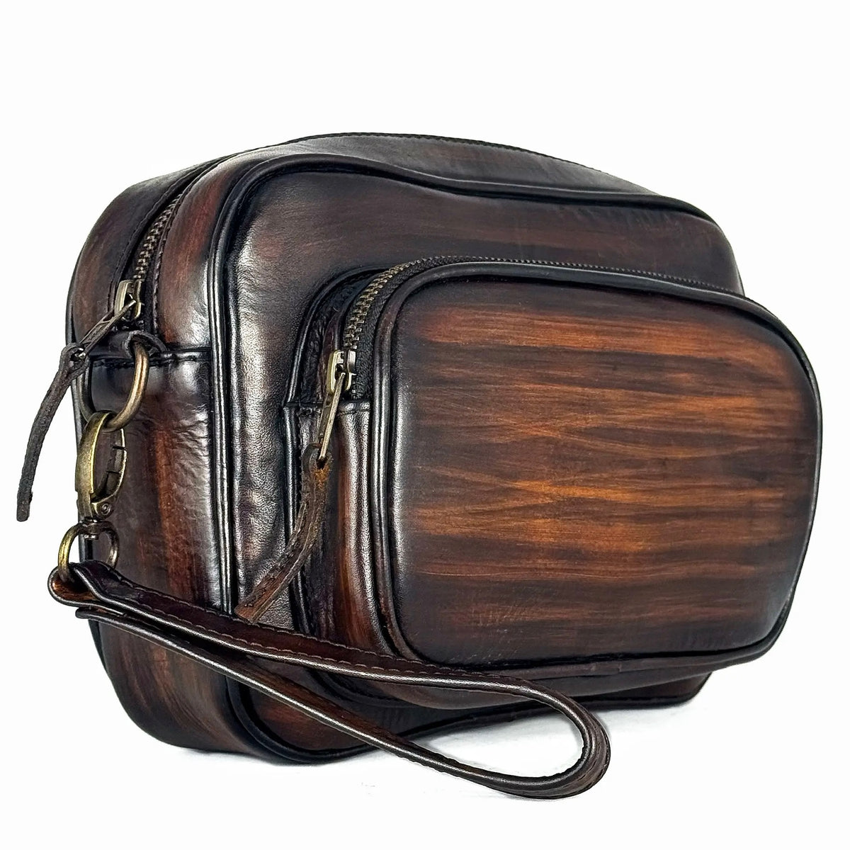 BANDOLERA DOS BOLSAS PIEL PATINA BROWN
