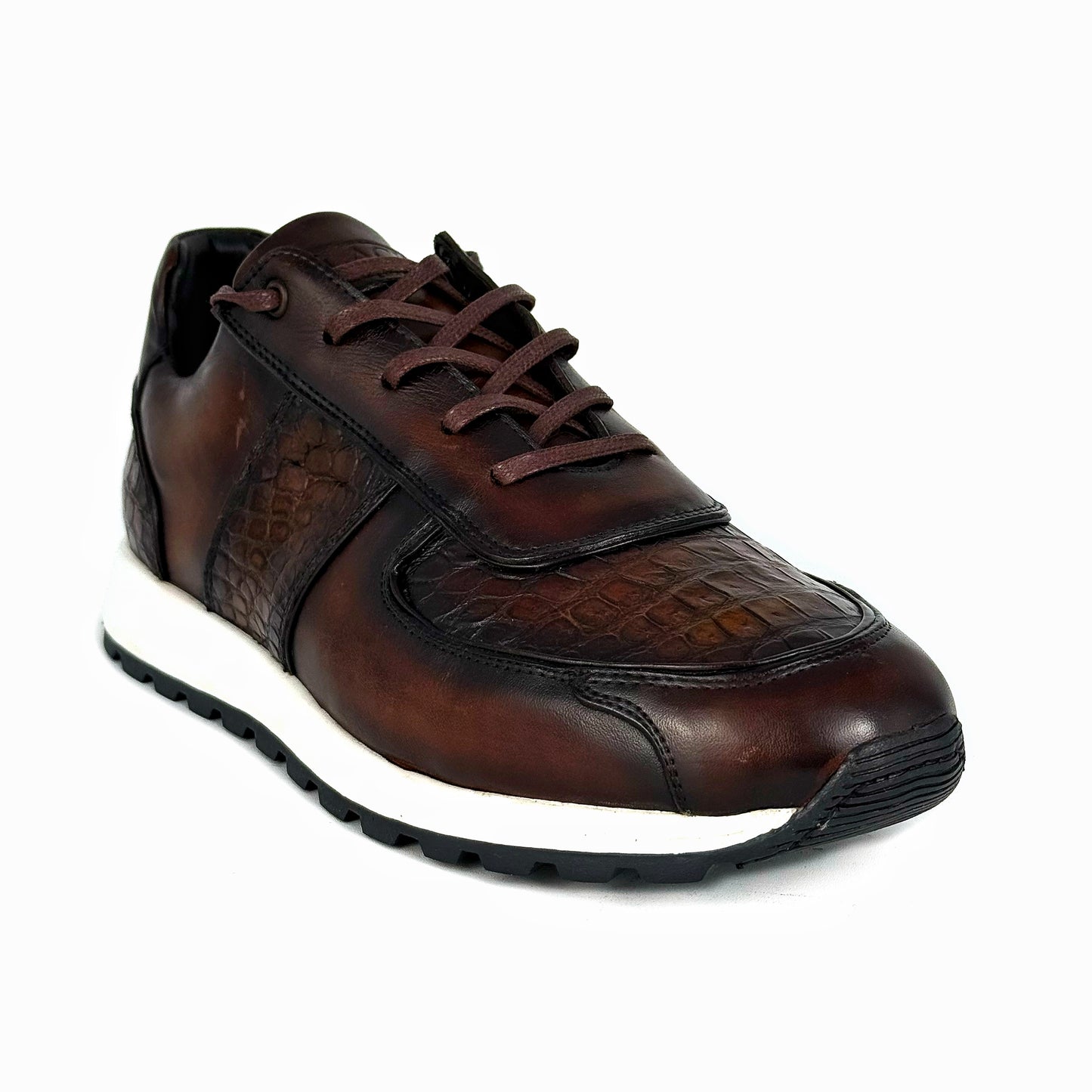 BROWN LEATHER & CROCO SNEAKER