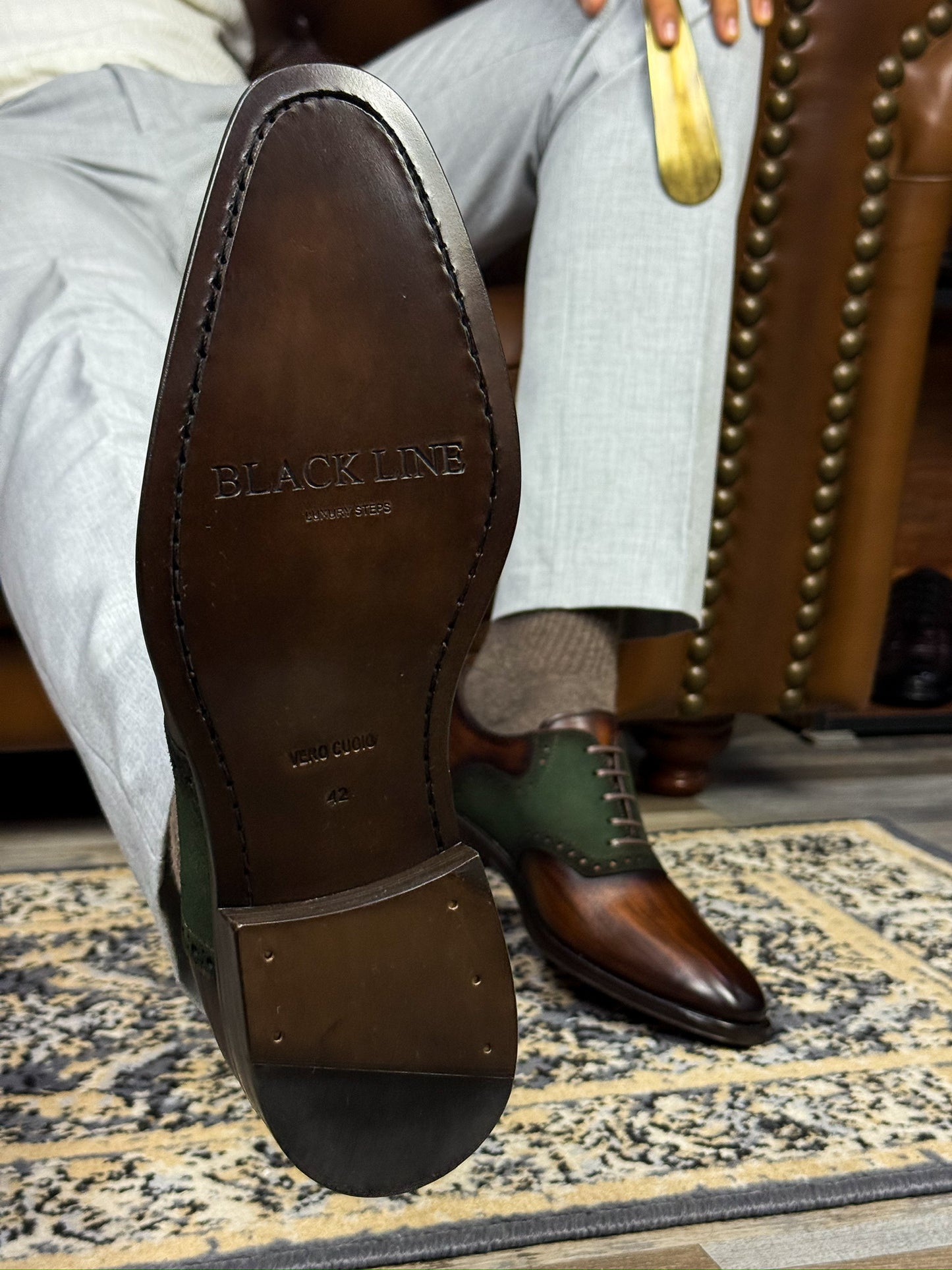 ROBERT LEATHER & SUEDE BROWN GREEN