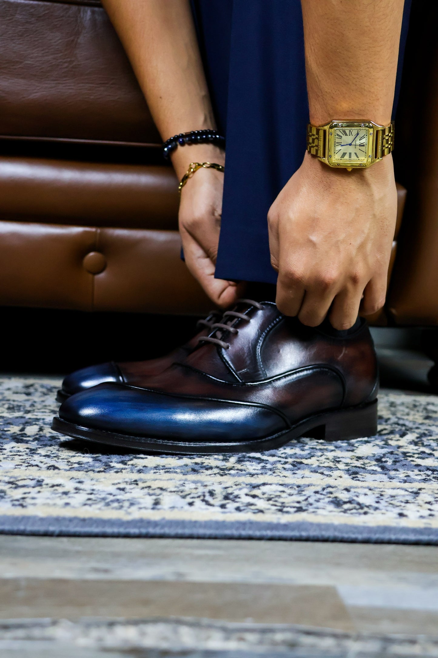 BROWN & BLUE LEATHER MICHAEL W/RIBETE