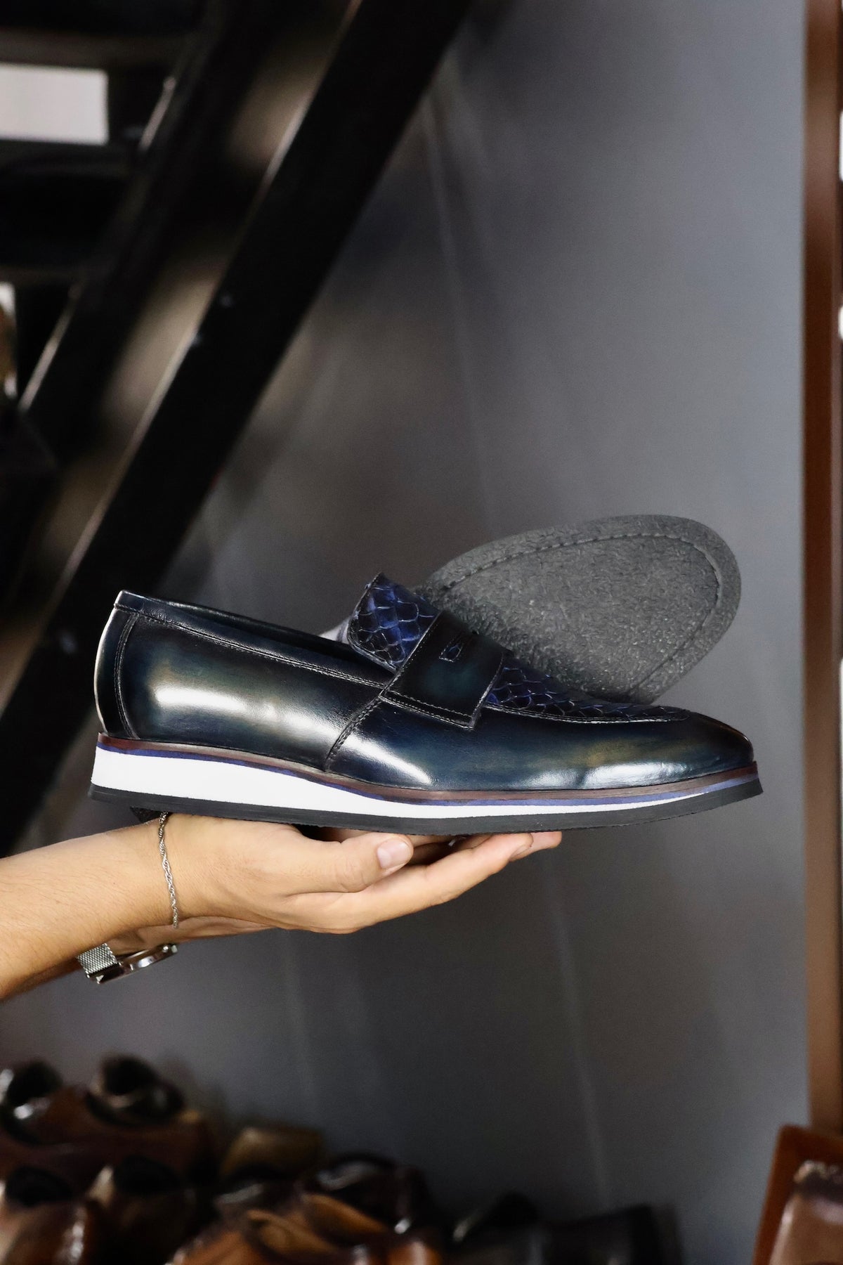 SNEAKER PIEL & PITON BLUE