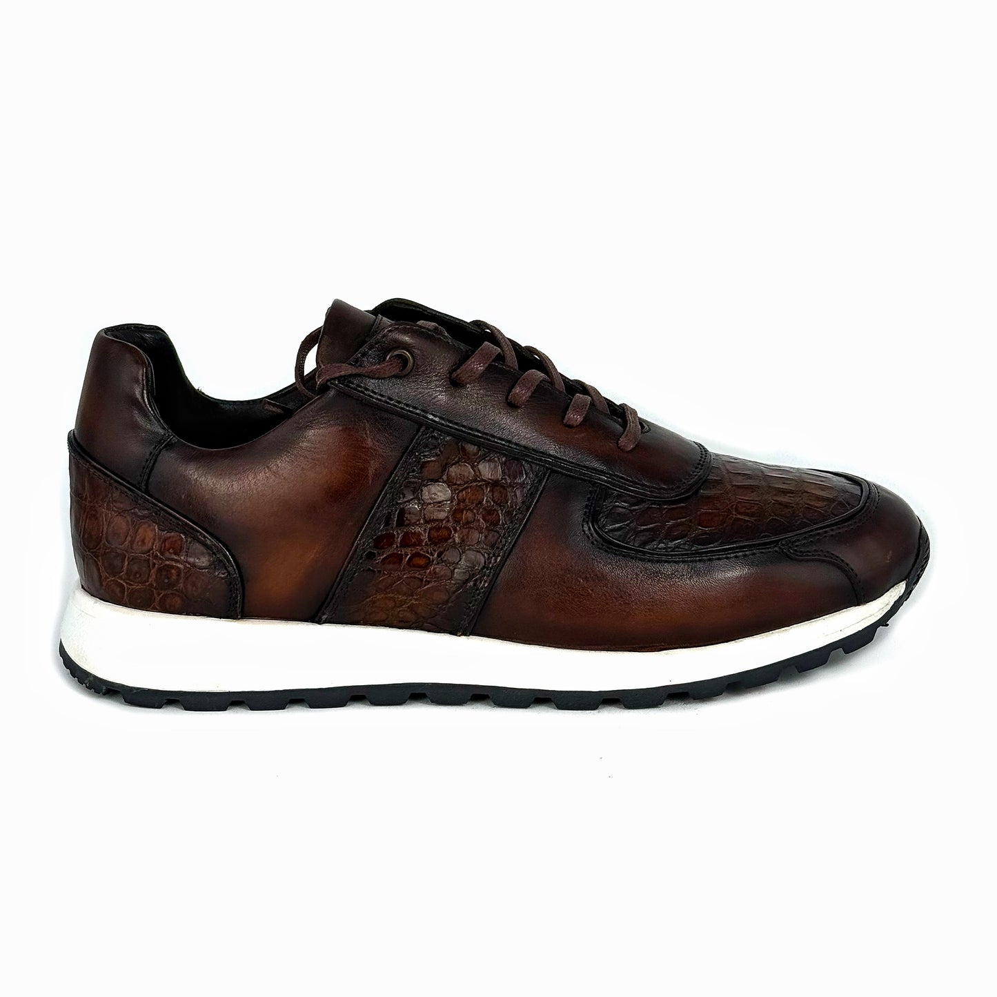 BROWN LEATHER & CROCO SNEAKER