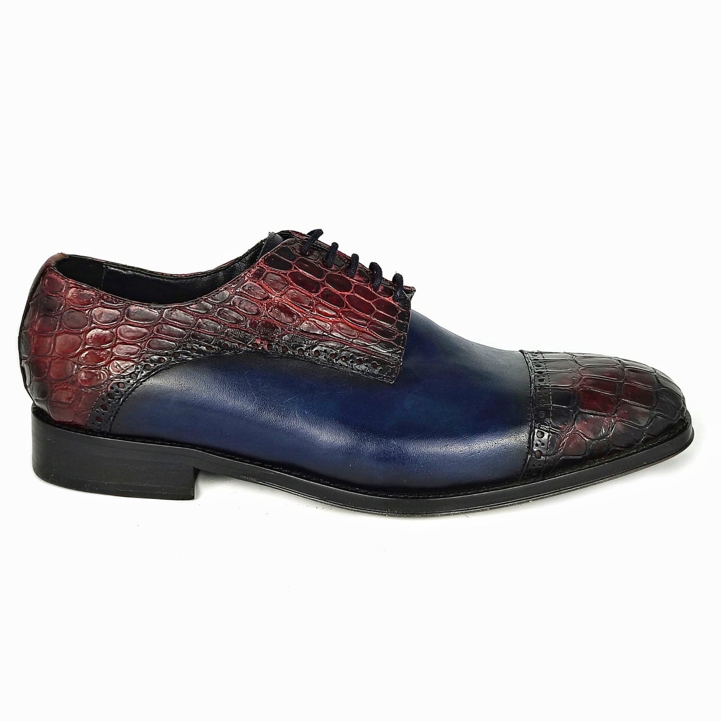 BLUE AND RED CROCO & LEATHER SAUL