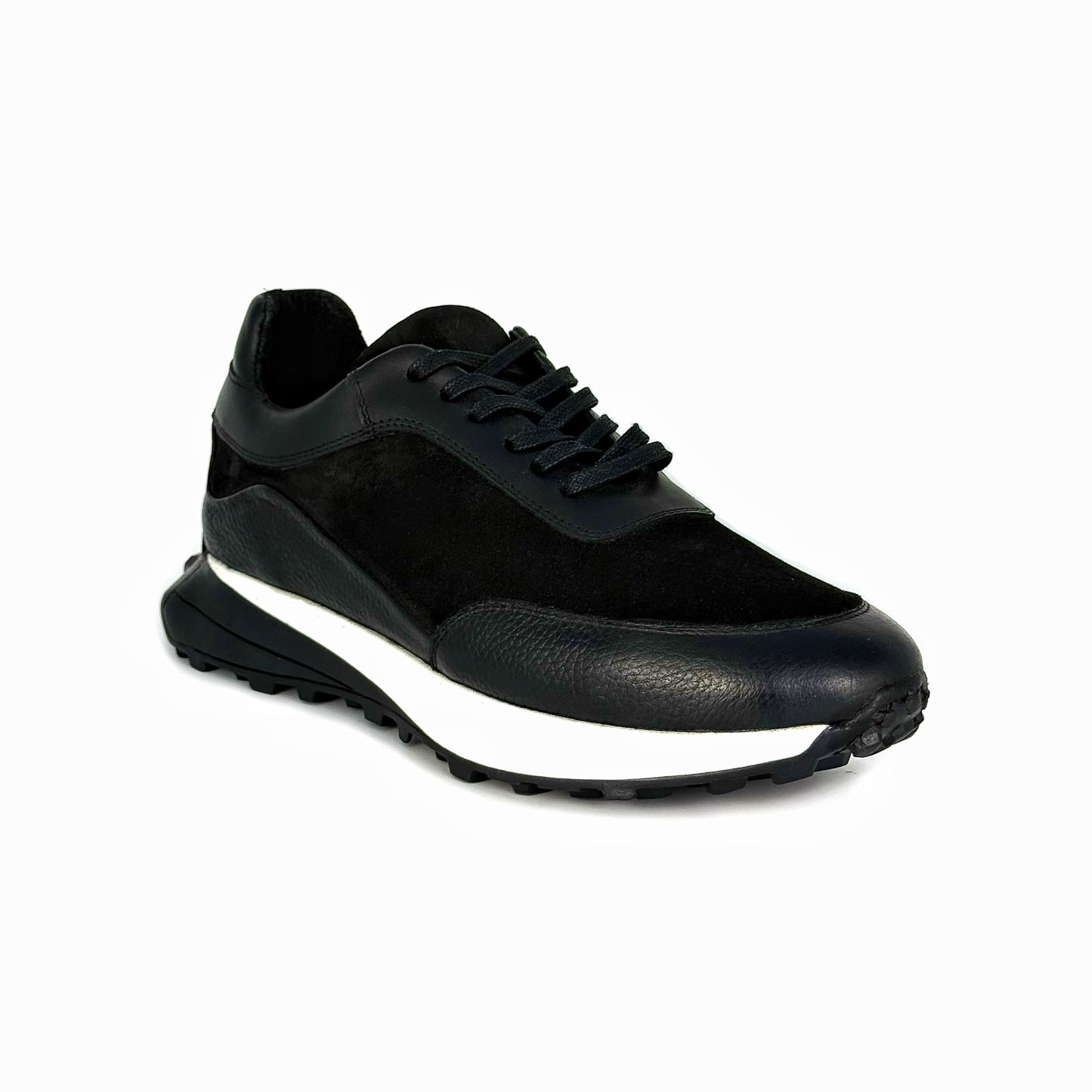 BLACK LEATHER & SUEDE SNEAKER