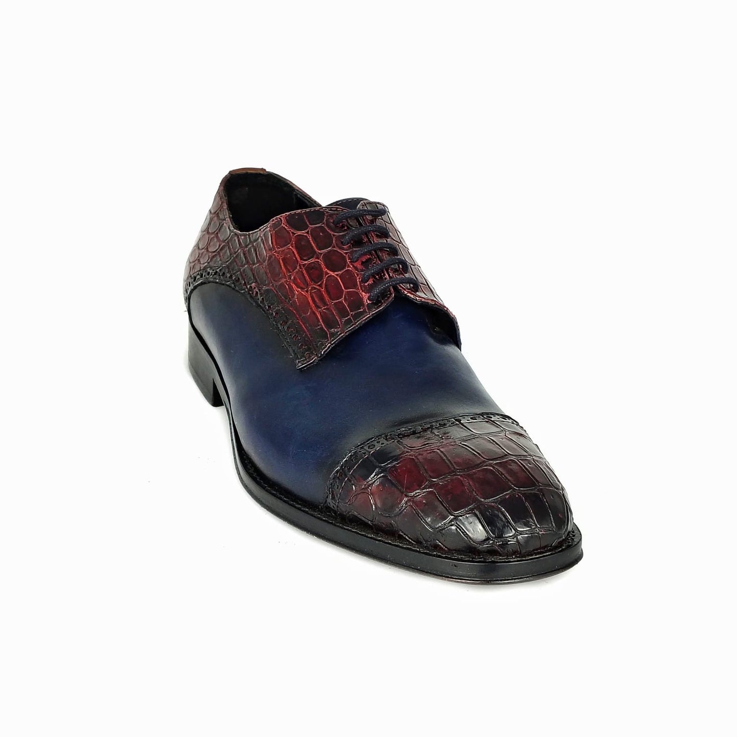 BLUE AND RED CROCO & LEATHER SAUL