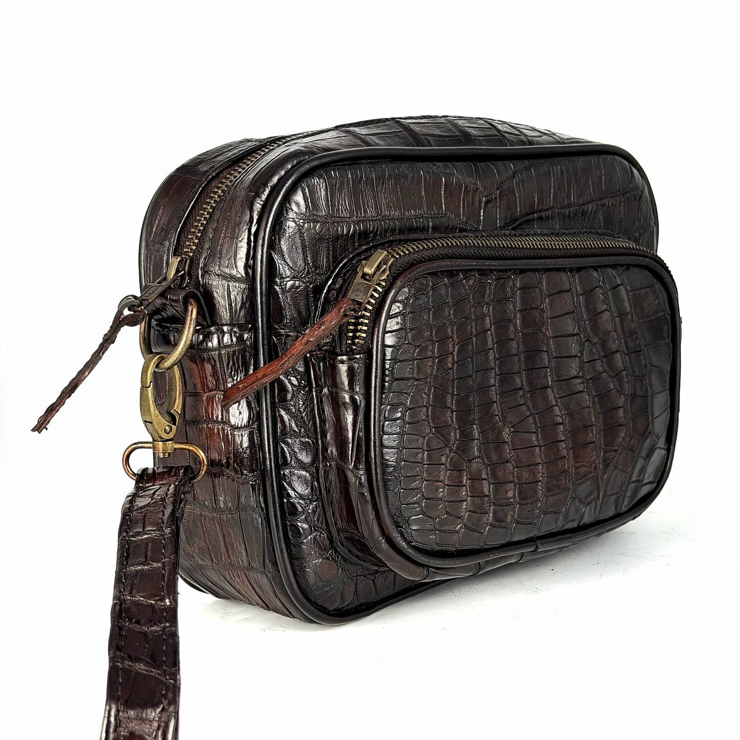 BANDOLERA TWO BAG COCODRILO BROWN