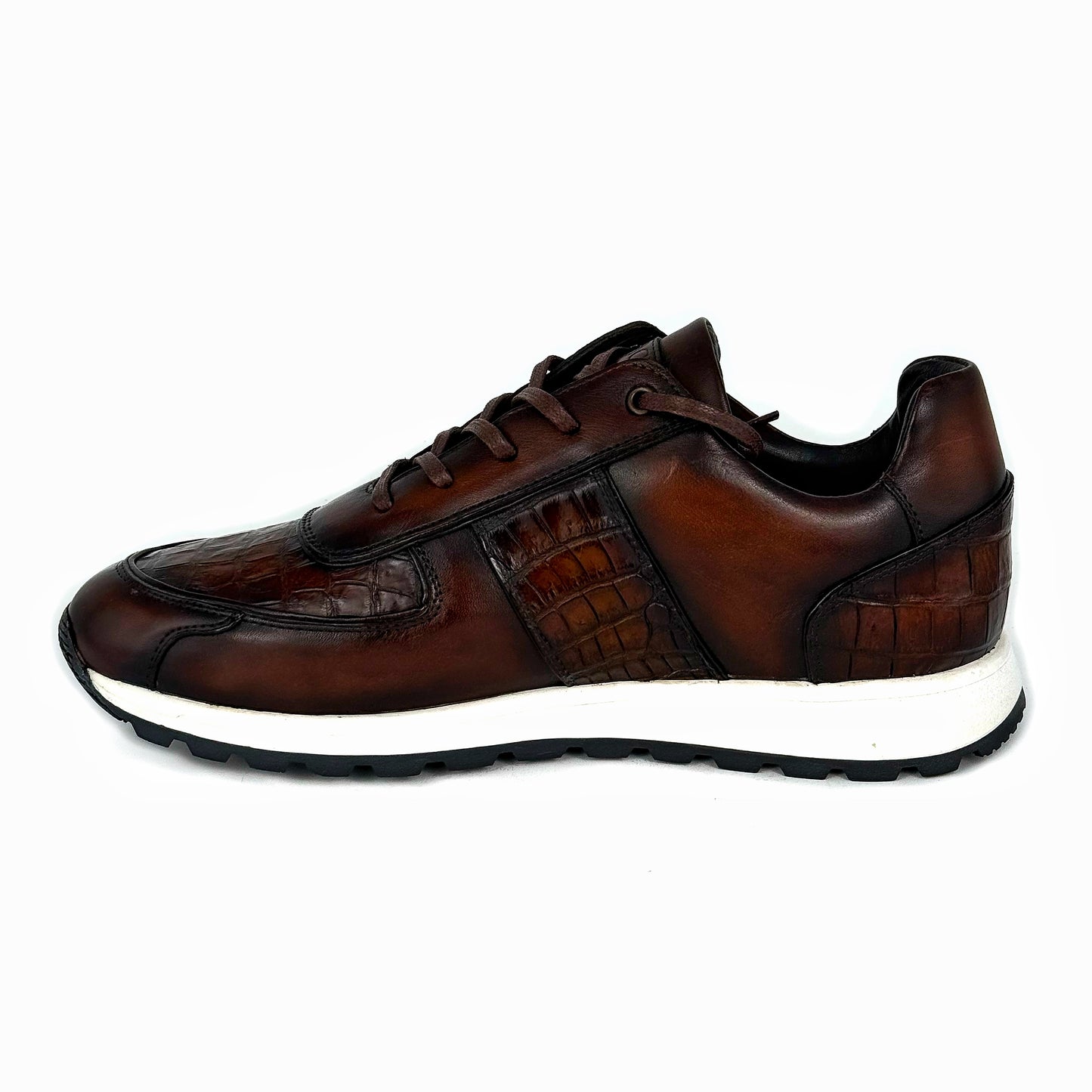 BROWN LEATHER & CROCO SNEAKER