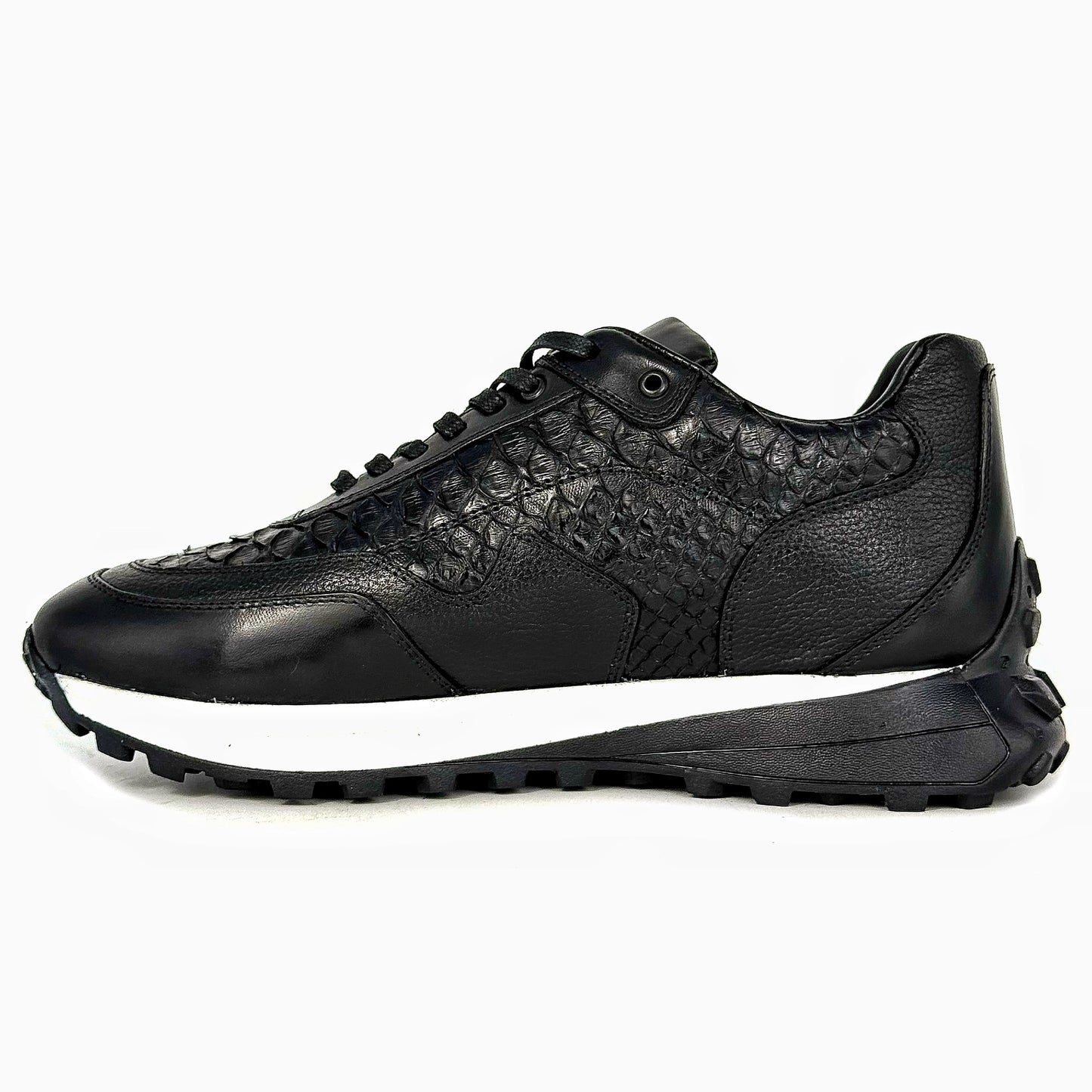 BLACK LEATHER & PYTHON SNEAKER