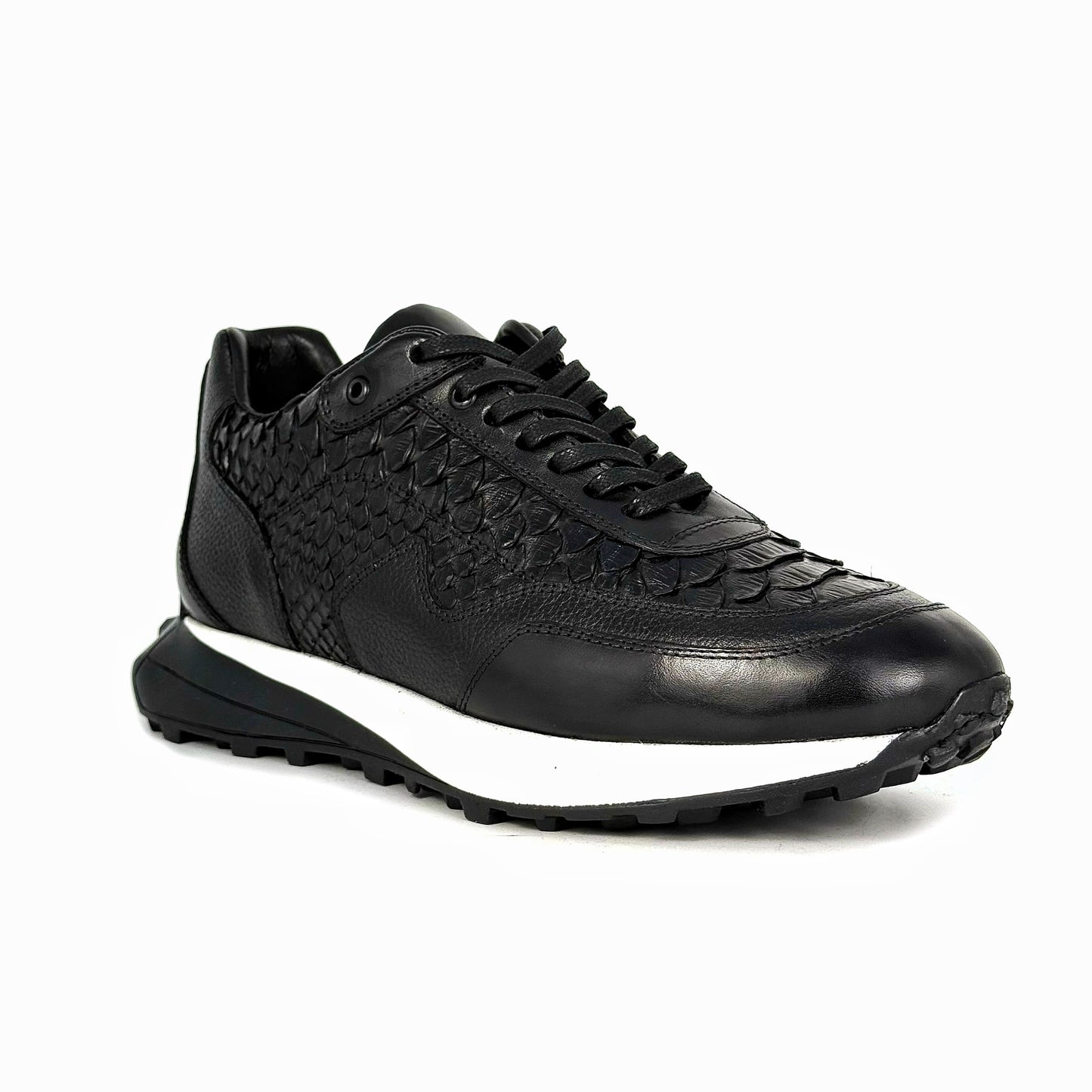BLACK LEATHER & PYTHON SNEAKER