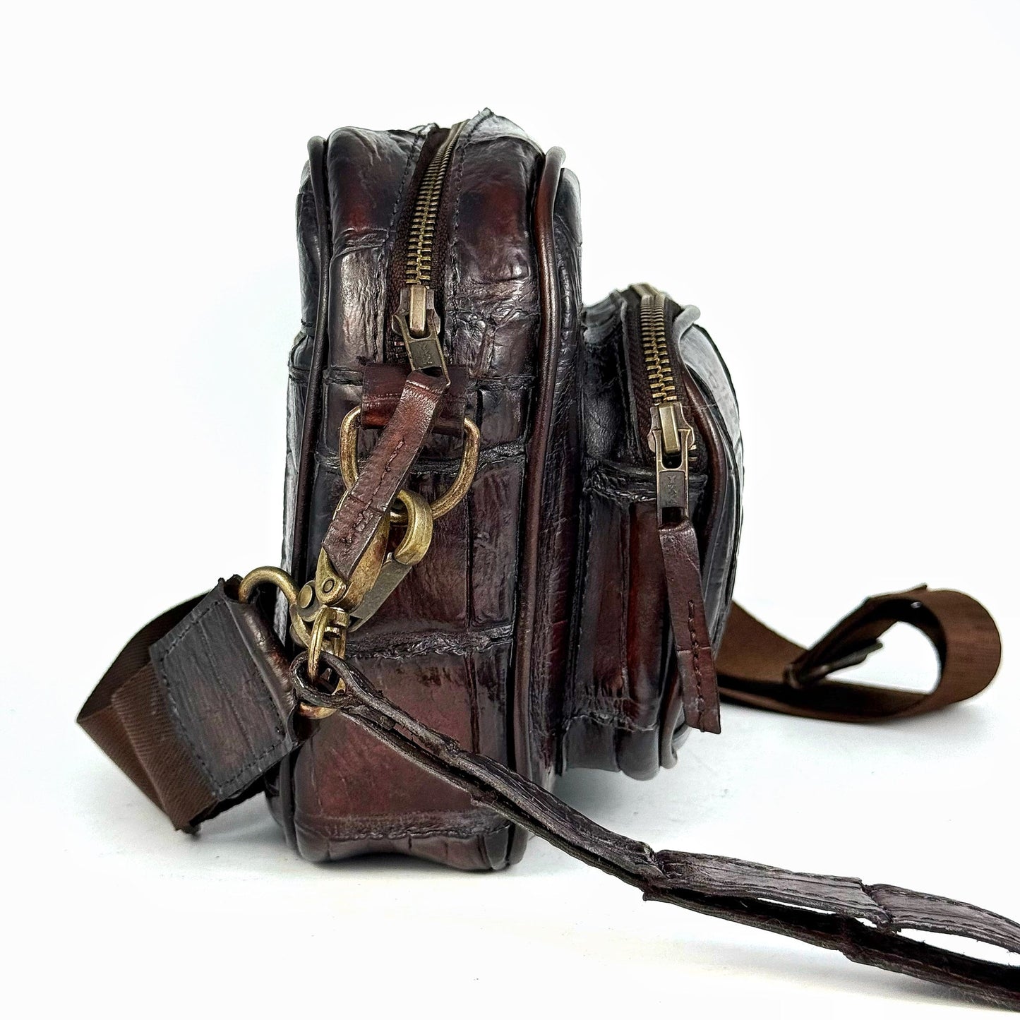 BANDOLERA VINO COCODRILO ALLIGATOR TWO BAG