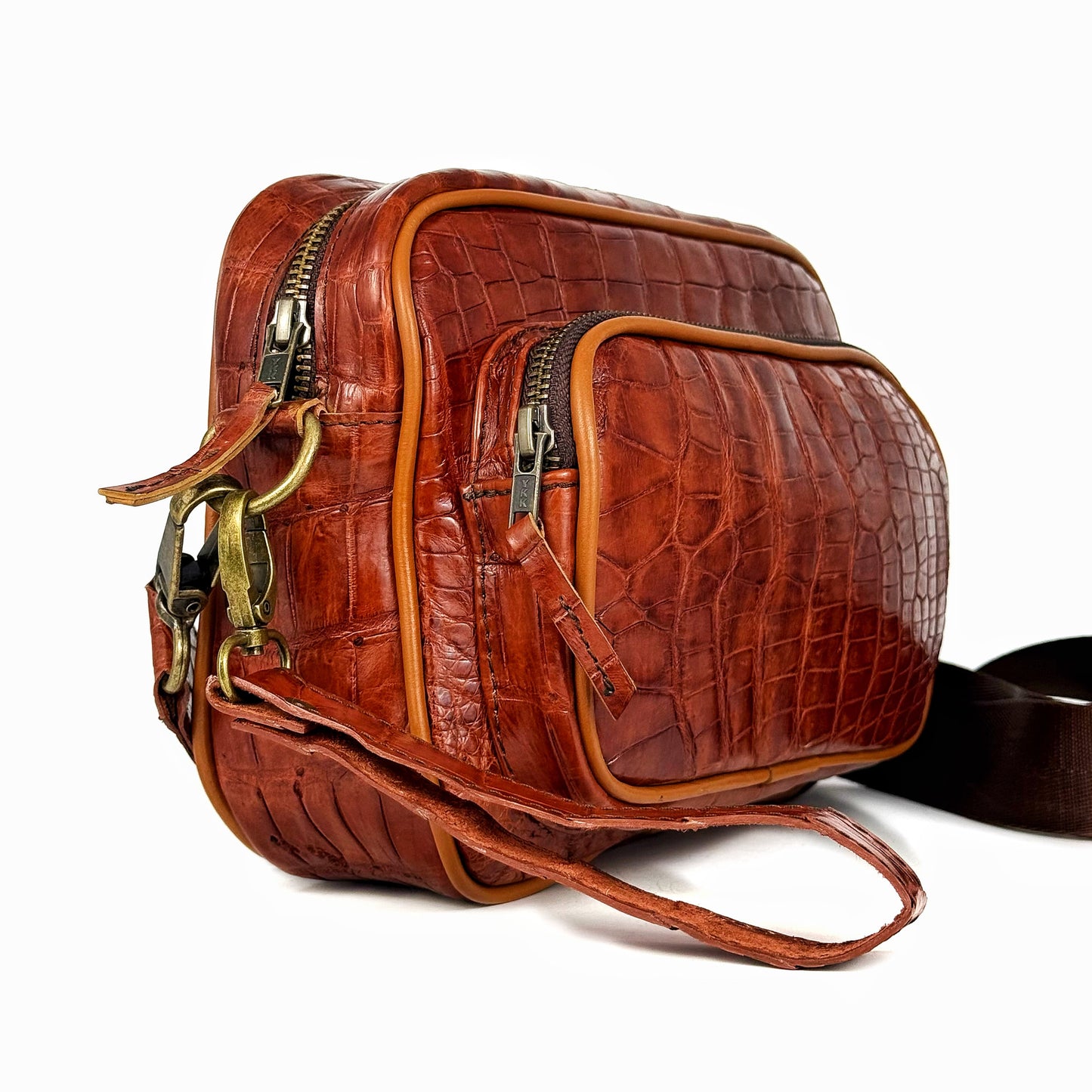 BANDOLERA CARAMEL COCODRILO TWO BAG