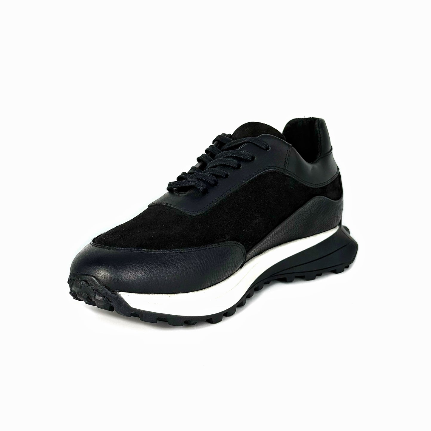 BLACK LEATHER & SUEDE SNEAKER