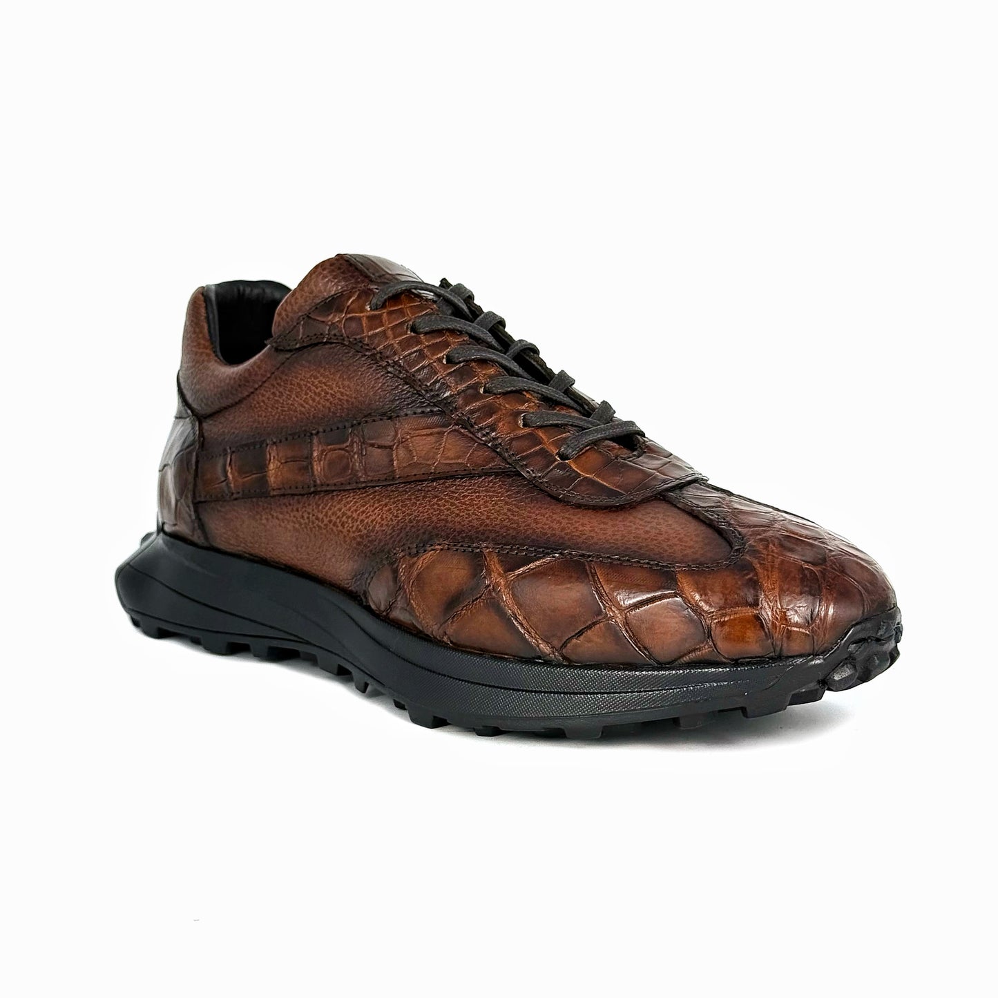 BROWN LEATHER & CROCO SNEAKER