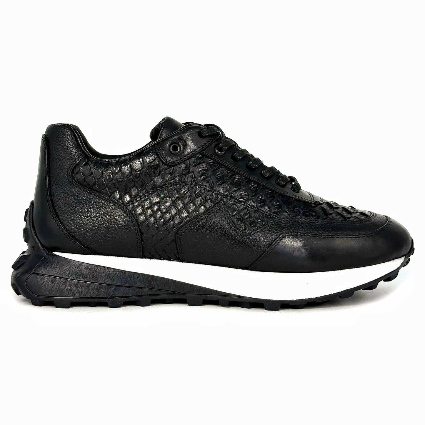 BLACK LEATHER & PYTHON SNEAKER