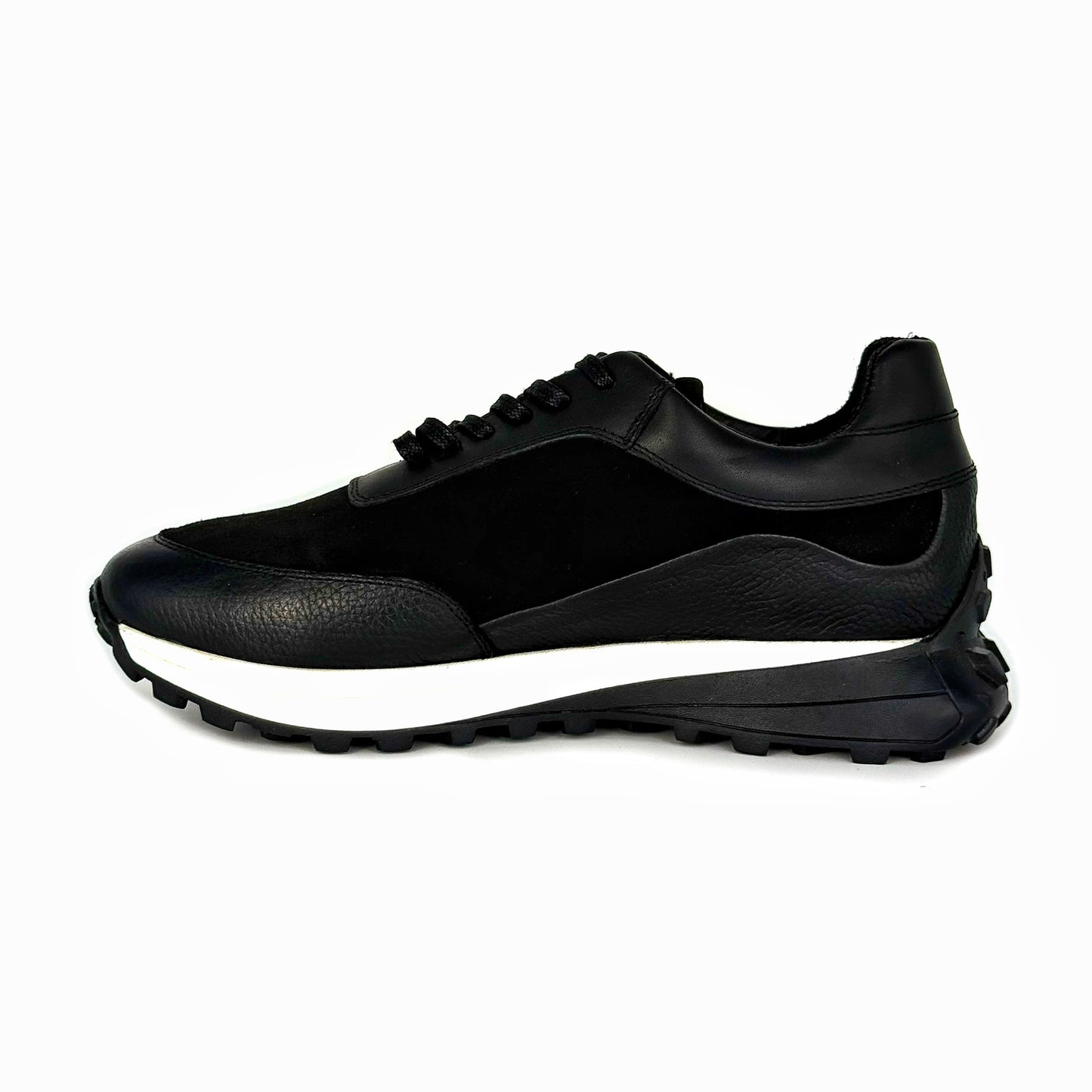 BLACK LEATHER & SUEDE SNEAKER