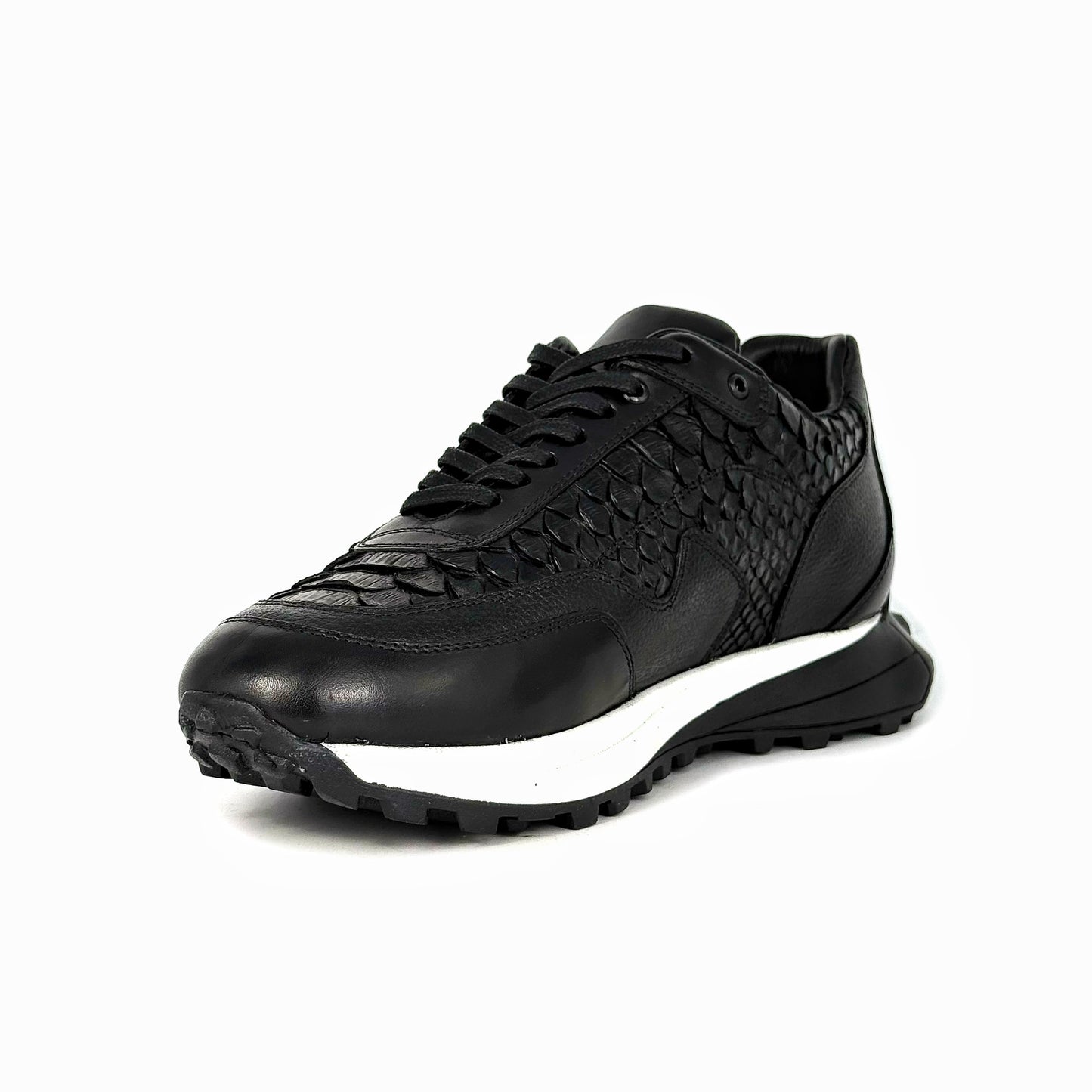 BLACK LEATHER & PYTHON SNEAKER