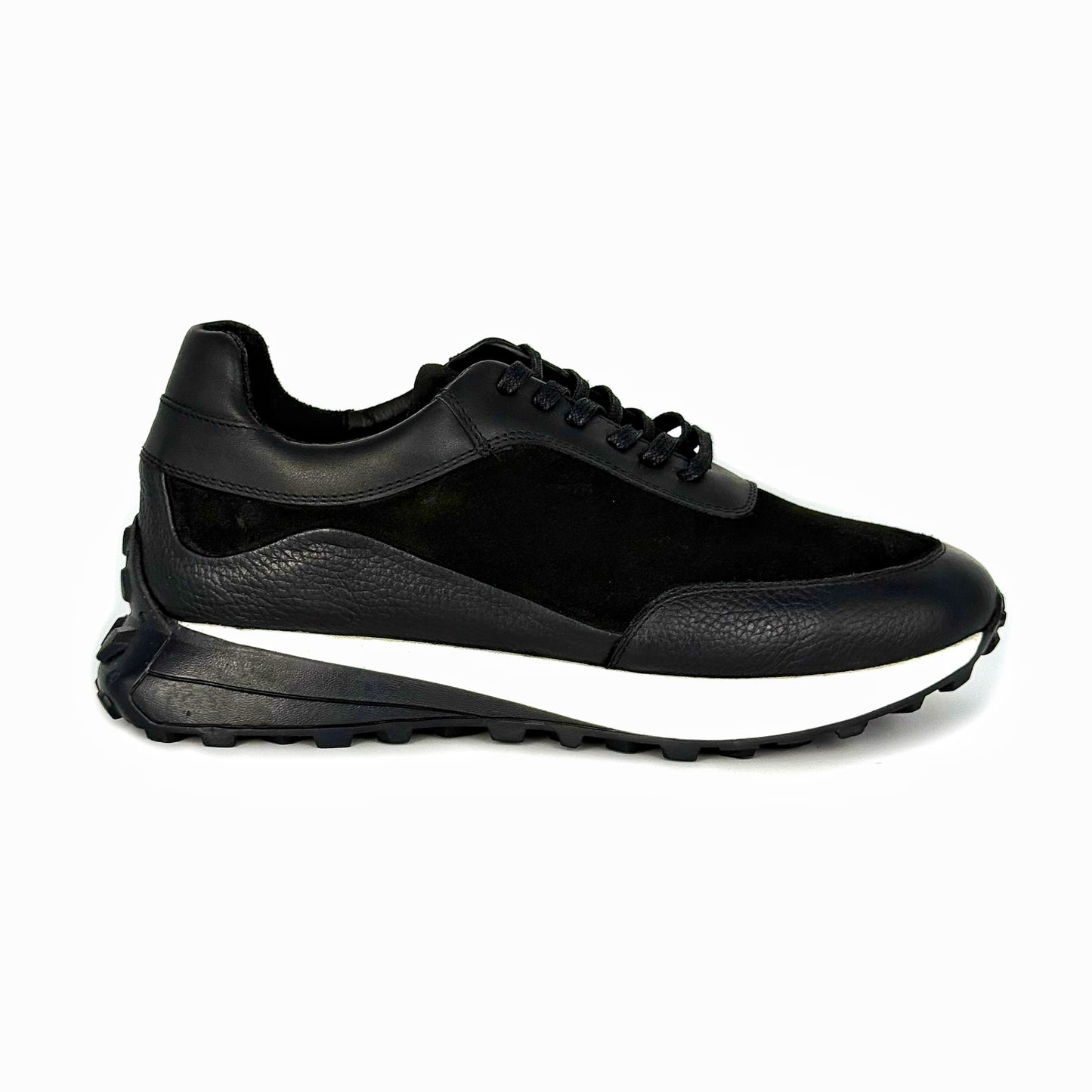 BLACK LEATHER & SUEDE SNEAKER