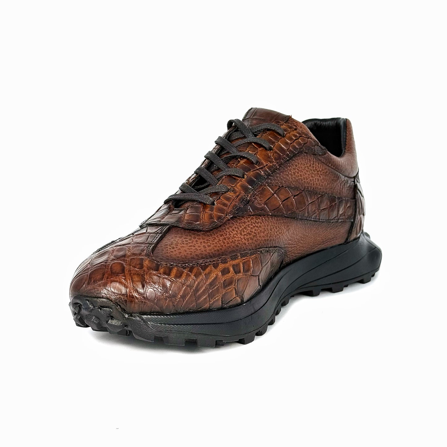 BROWN LEATHER & CROCO SNEAKER