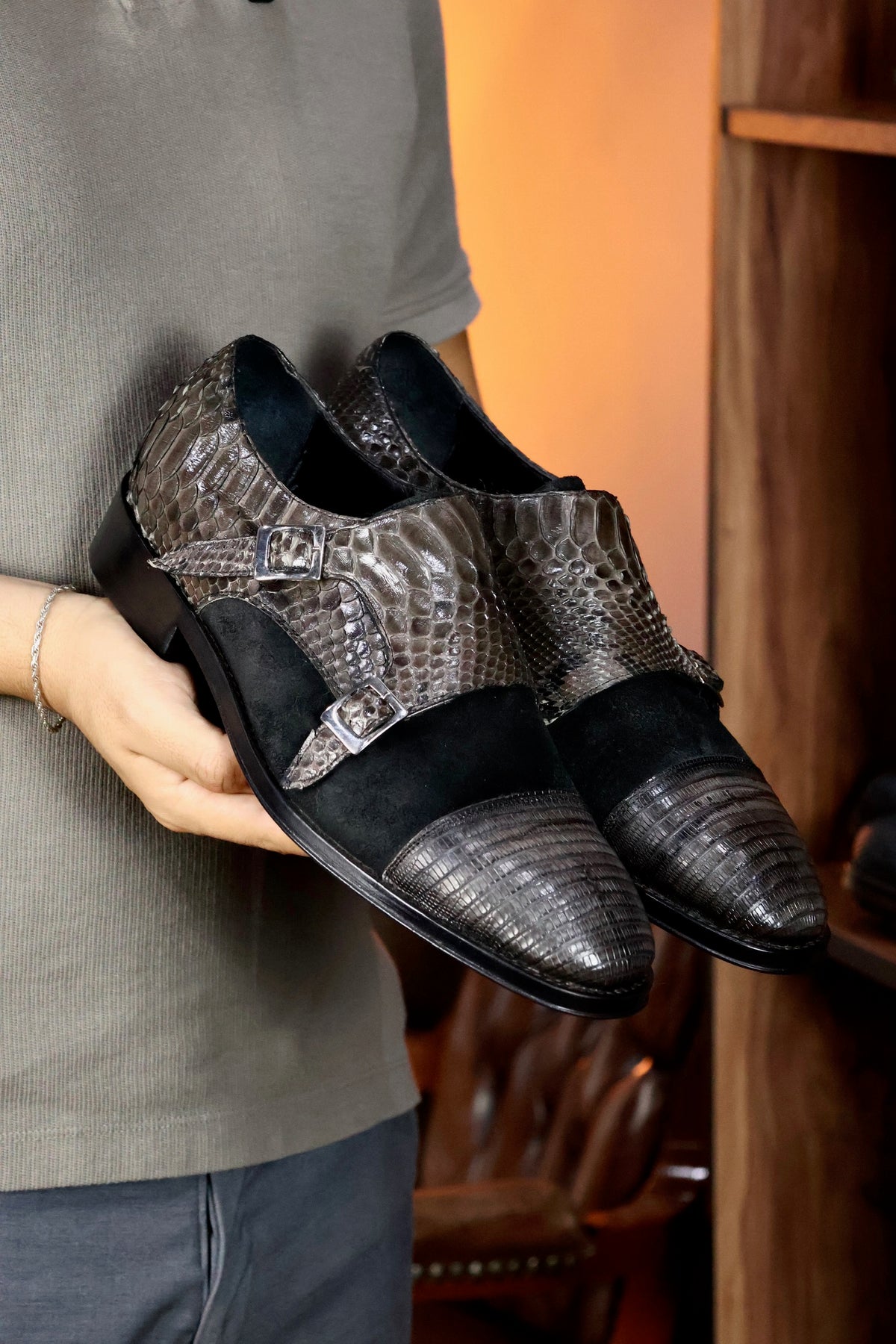 DANIEL GAMUZA LIZARD & PITON GREY BLACK