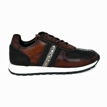 BROWN LEATHER & STINGRAY SNEAKER