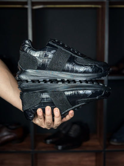 URIEL SNEAKER CROCODILE &amp; MANTA RAY BLACK 