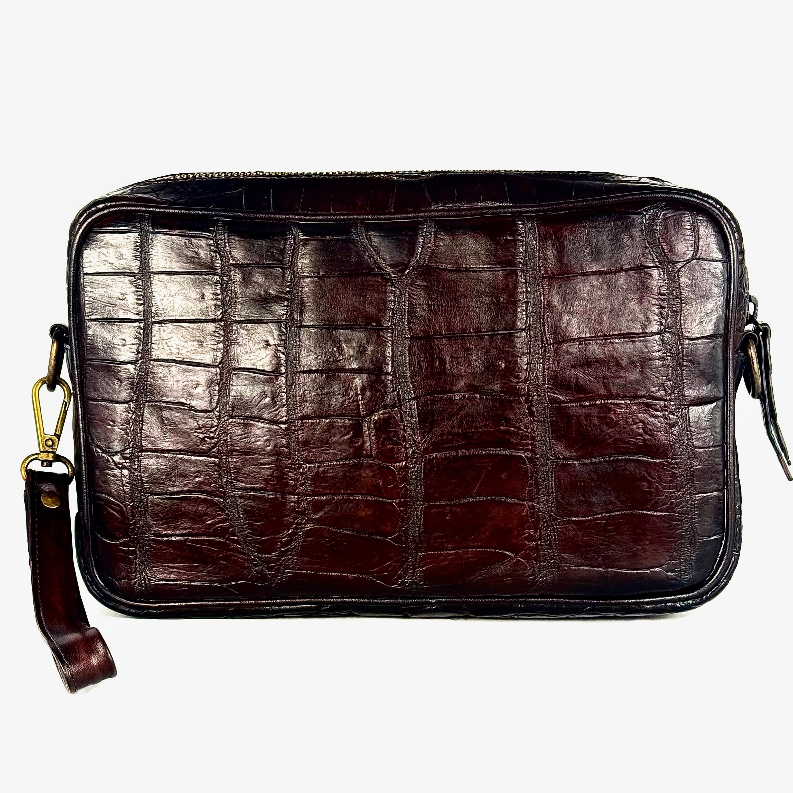 BANDOLERA TWO BAG COCODRILO BROWN