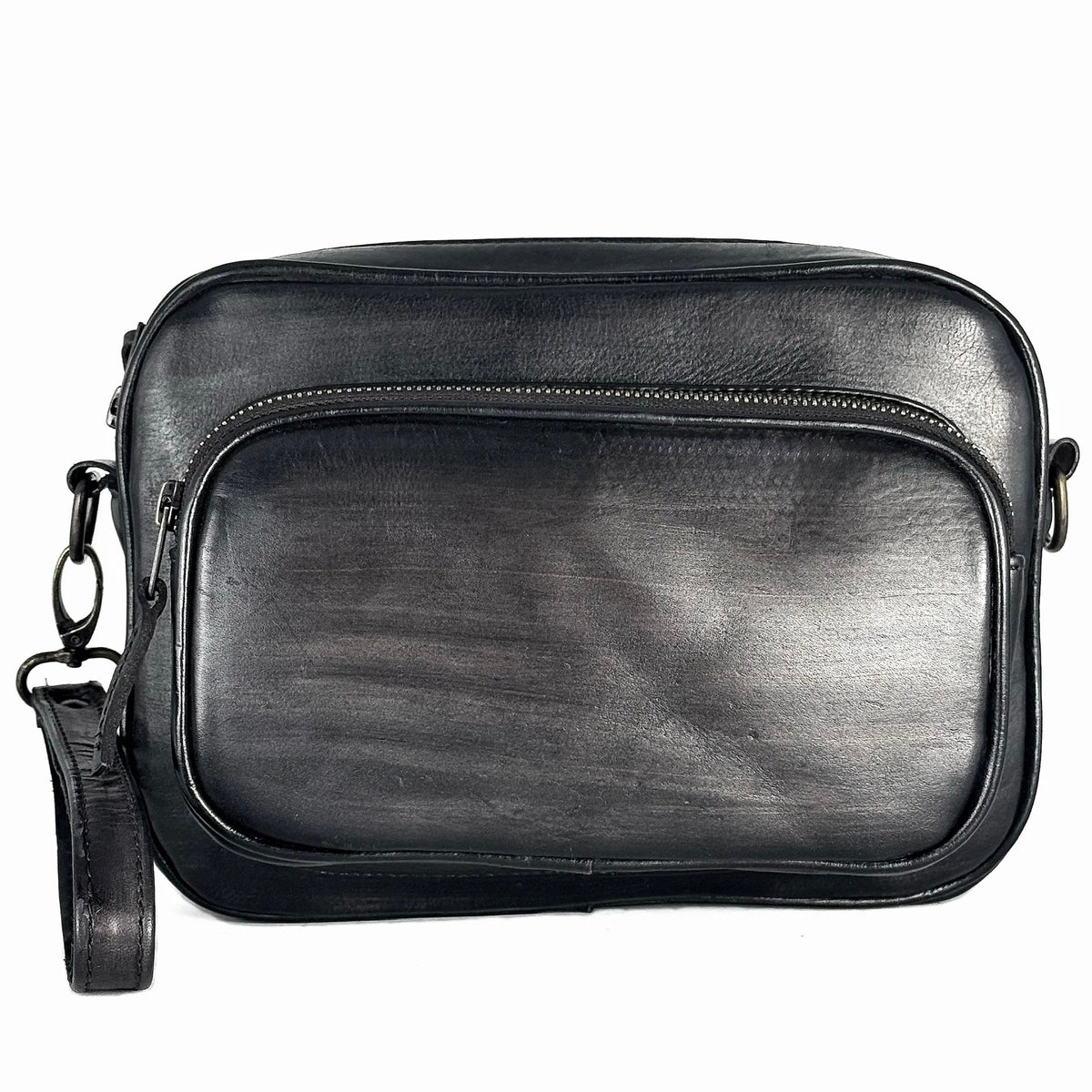 BANDOLERA DOS BOLSAS PIEL PATINA GREY