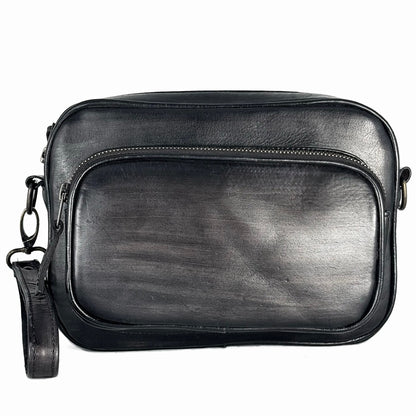 BANDOLERA DOS BOLSAS PIEL PATINA GREY