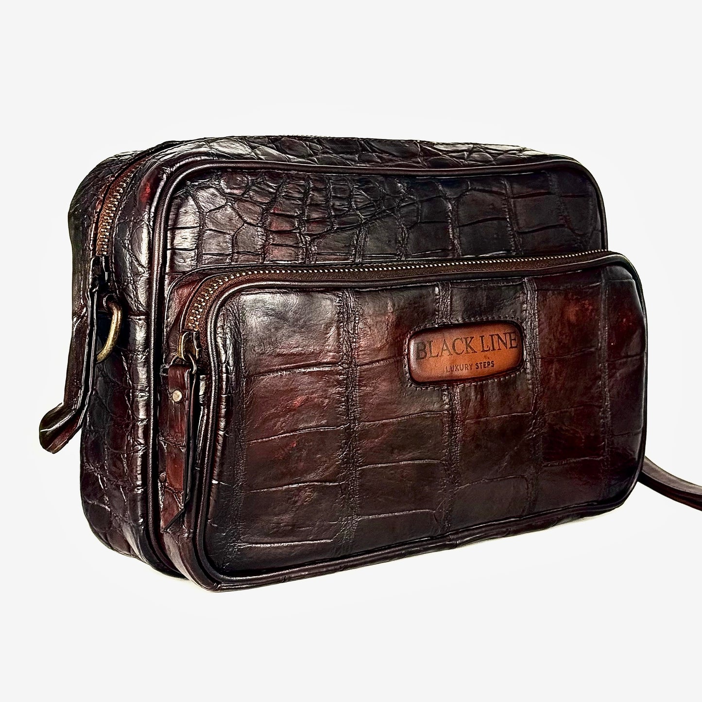 BANDOLERA TWO BAG COCODRILO BROWN