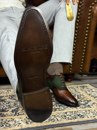 ROBERT LEATHER &amp; SUEDE BROWN GREEN