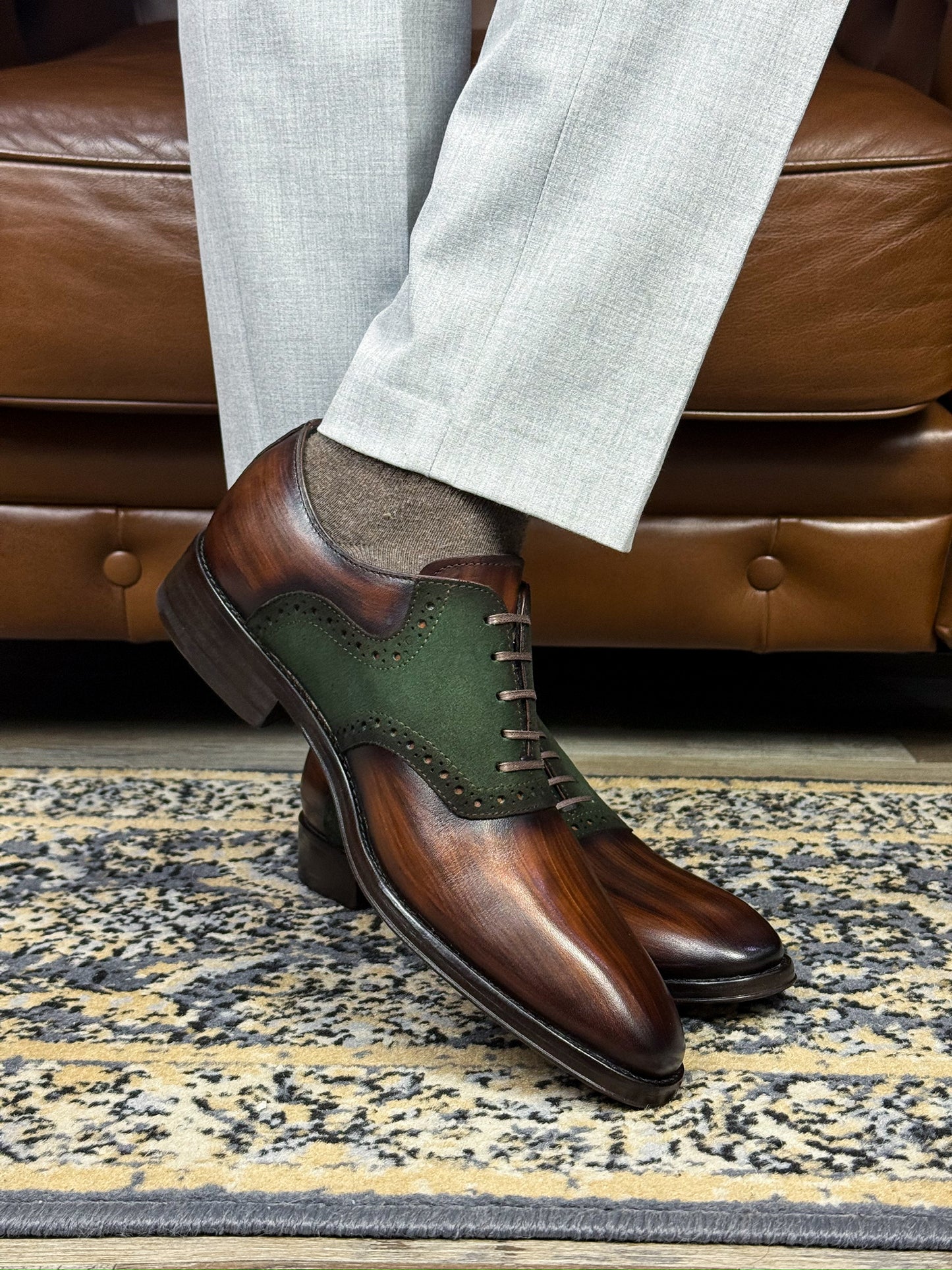 ROBERT LEATHER &amp; SUEDE BROWN GREEN