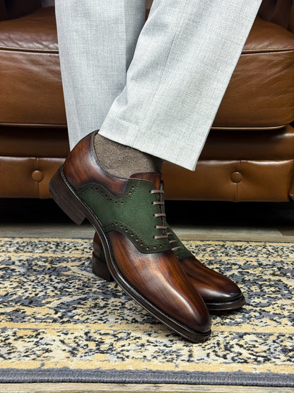 ROBERT LEATHER &amp; SUEDE BROWN GREEN
