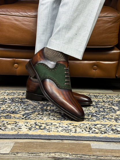 ROBERT LEATHER &amp; SUEDE BROWN GREEN