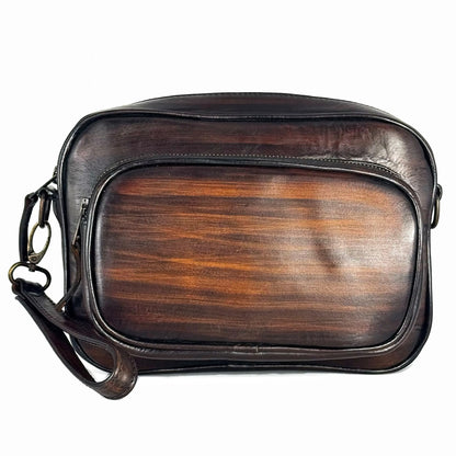 BANDOLERA DOS BOLSAS PIEL PATINA BROWN