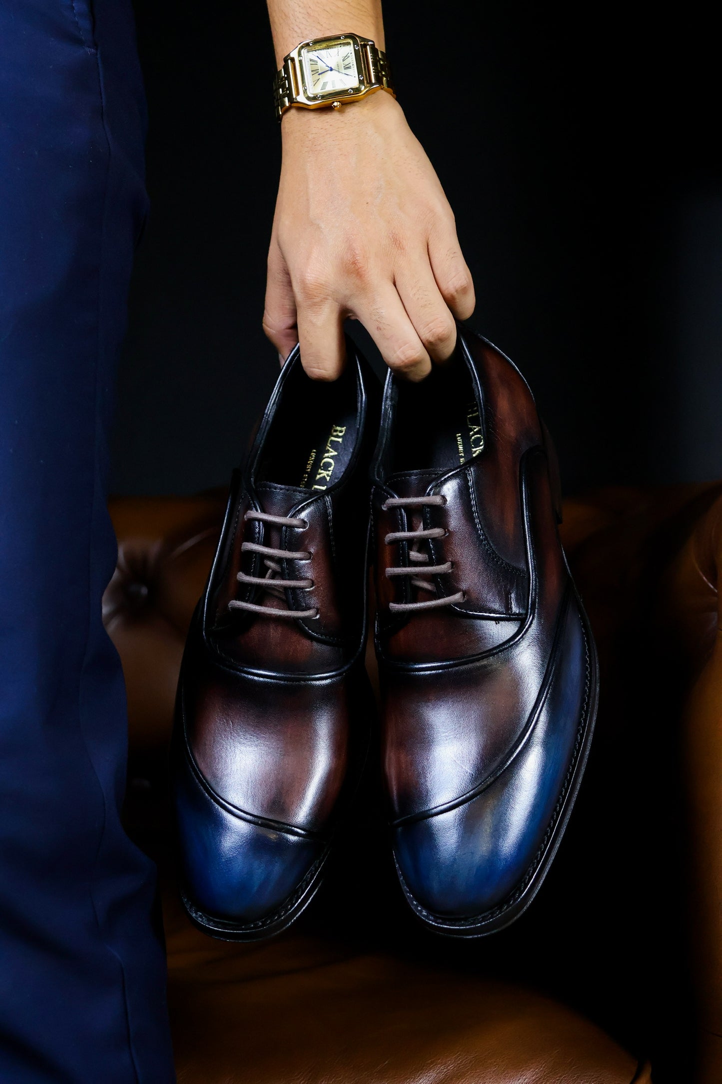 BROWN & BLUE LEATHER MICHAEL W/RIBETE