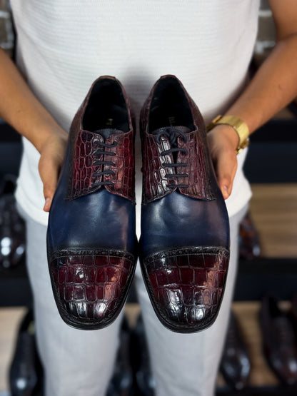 BLUE AND RED CROCO & LEATHER SAUL
