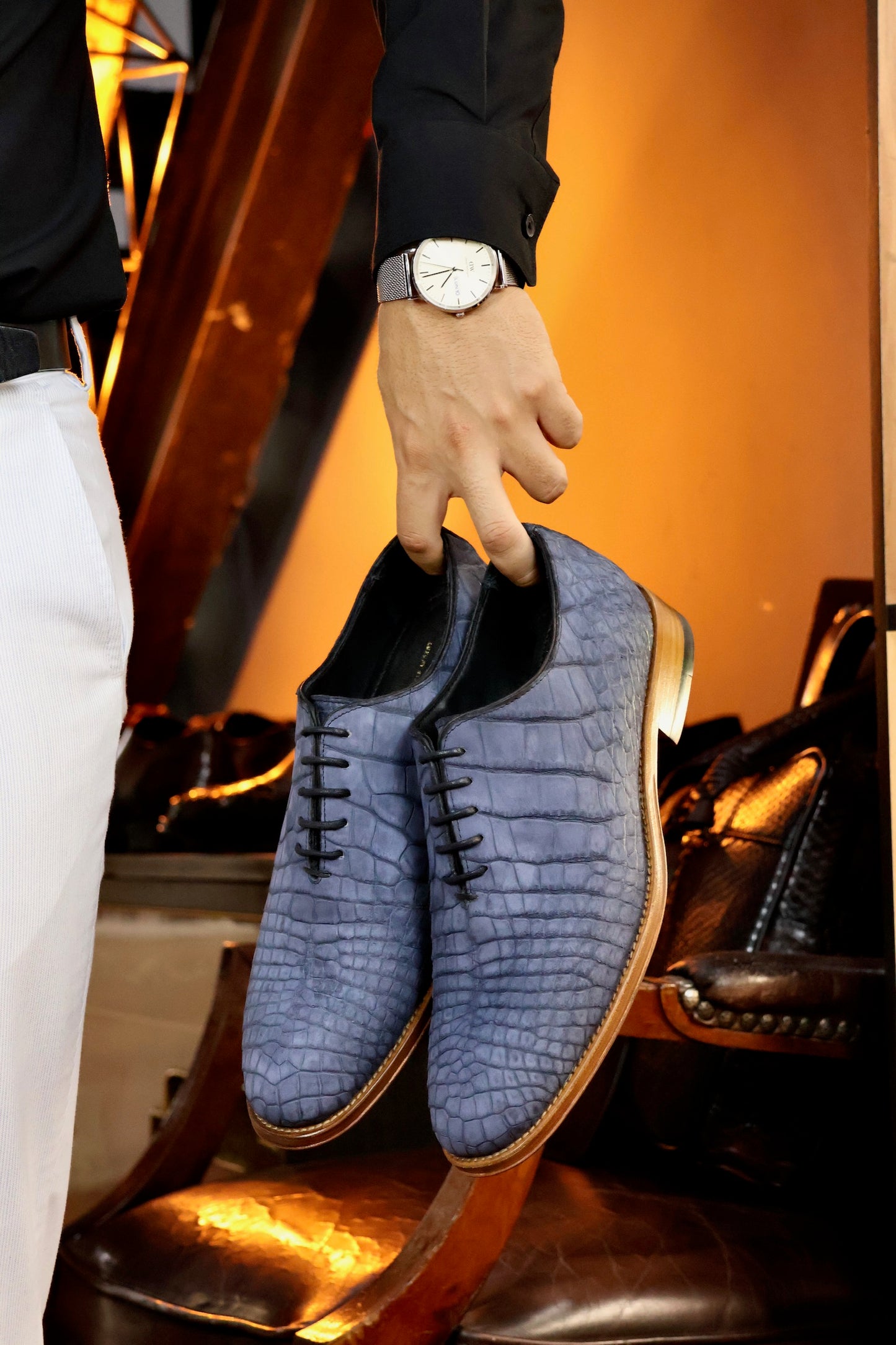 HUGO WHOLECUT ALLIGATOR NOBUCK BLUE