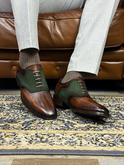 ROBERT LEATHER &amp; SUEDE BROWN GREEN