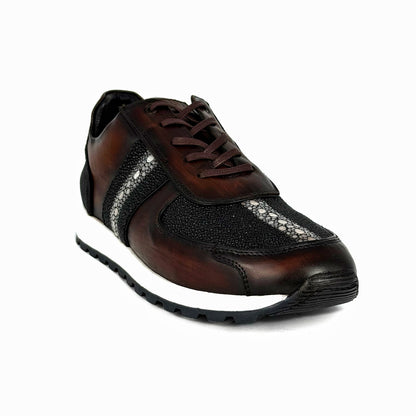 BROWN LEATHER & STINGRAY SNEAKER