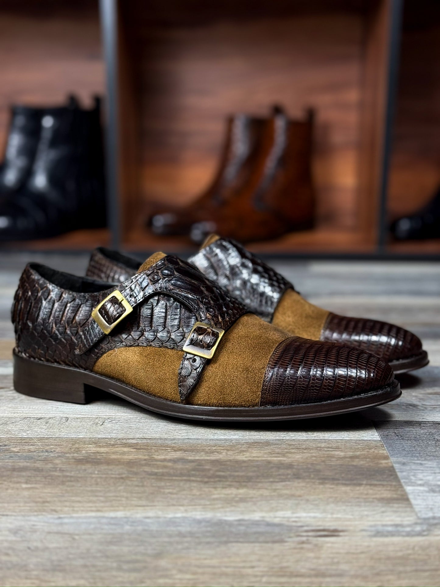 DANIEL Suede LIZARD &amp; PITON BROWN