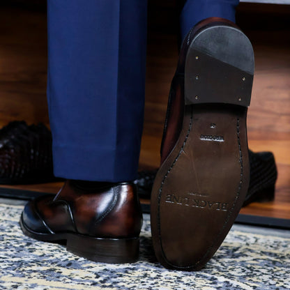 BROWN & BLUE LEATHER MICHAEL W/RIBETE