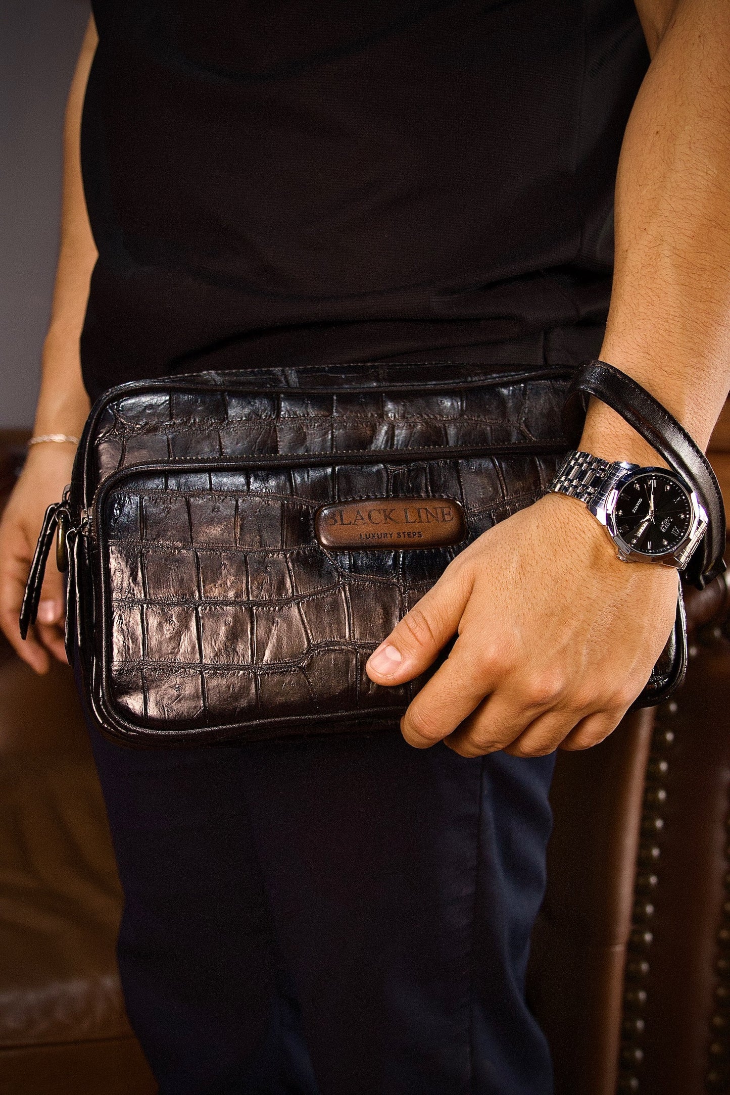BANDOLERA TWO BAG COCODRILO GREY