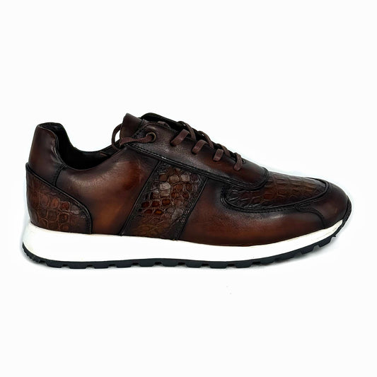 BROWN LEATHER & CROCO SNEAKER