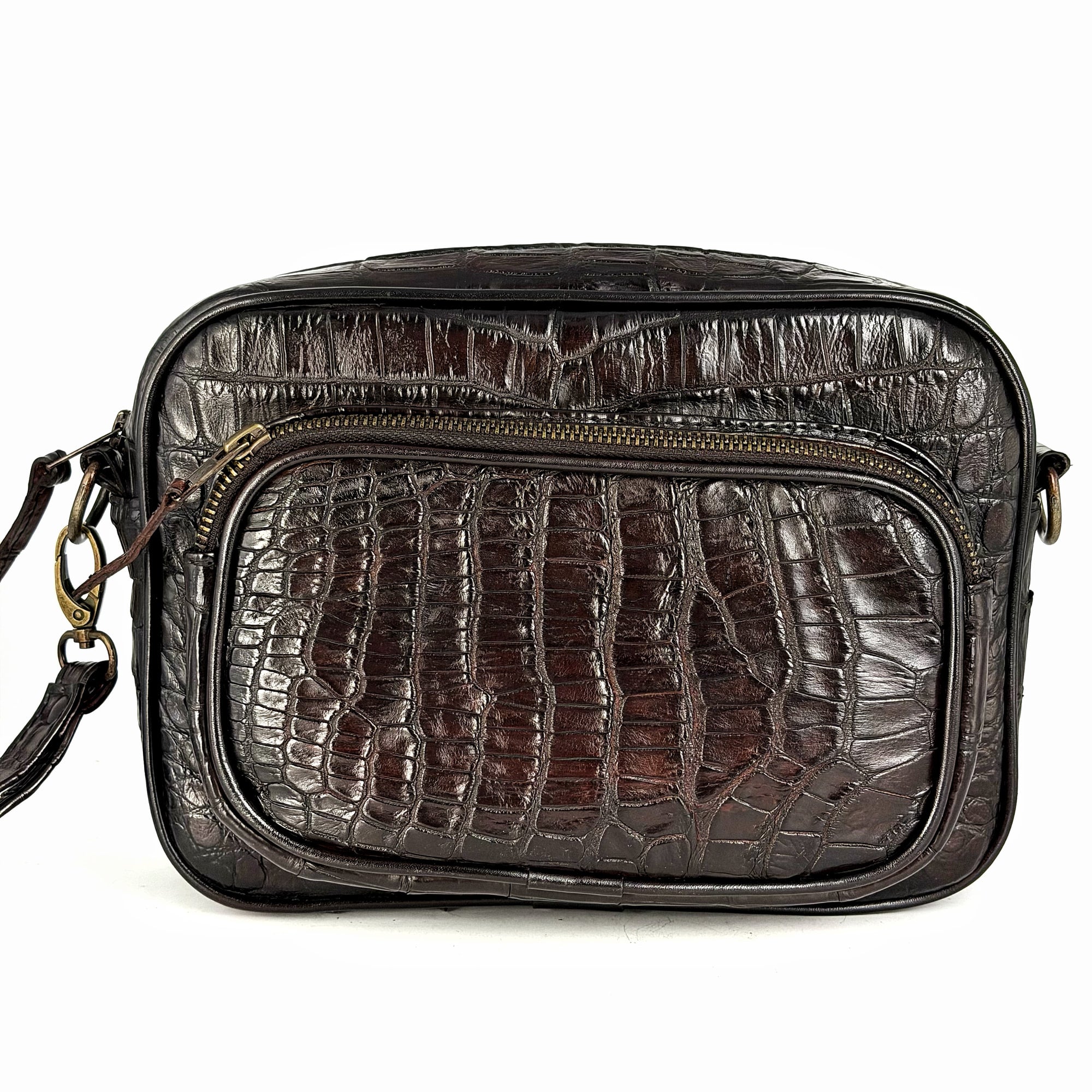 BANDOLERA TWO BAG COCODRILO BROWN