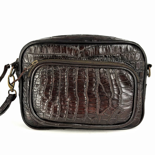 BANDOLERA TWO BAG COCODRILO BROWN