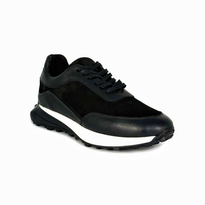 BLACK LEATHER & SUEDE SNEAKER
