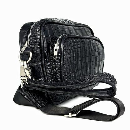 BLACK CROCO TWO BAG BANDOLERA