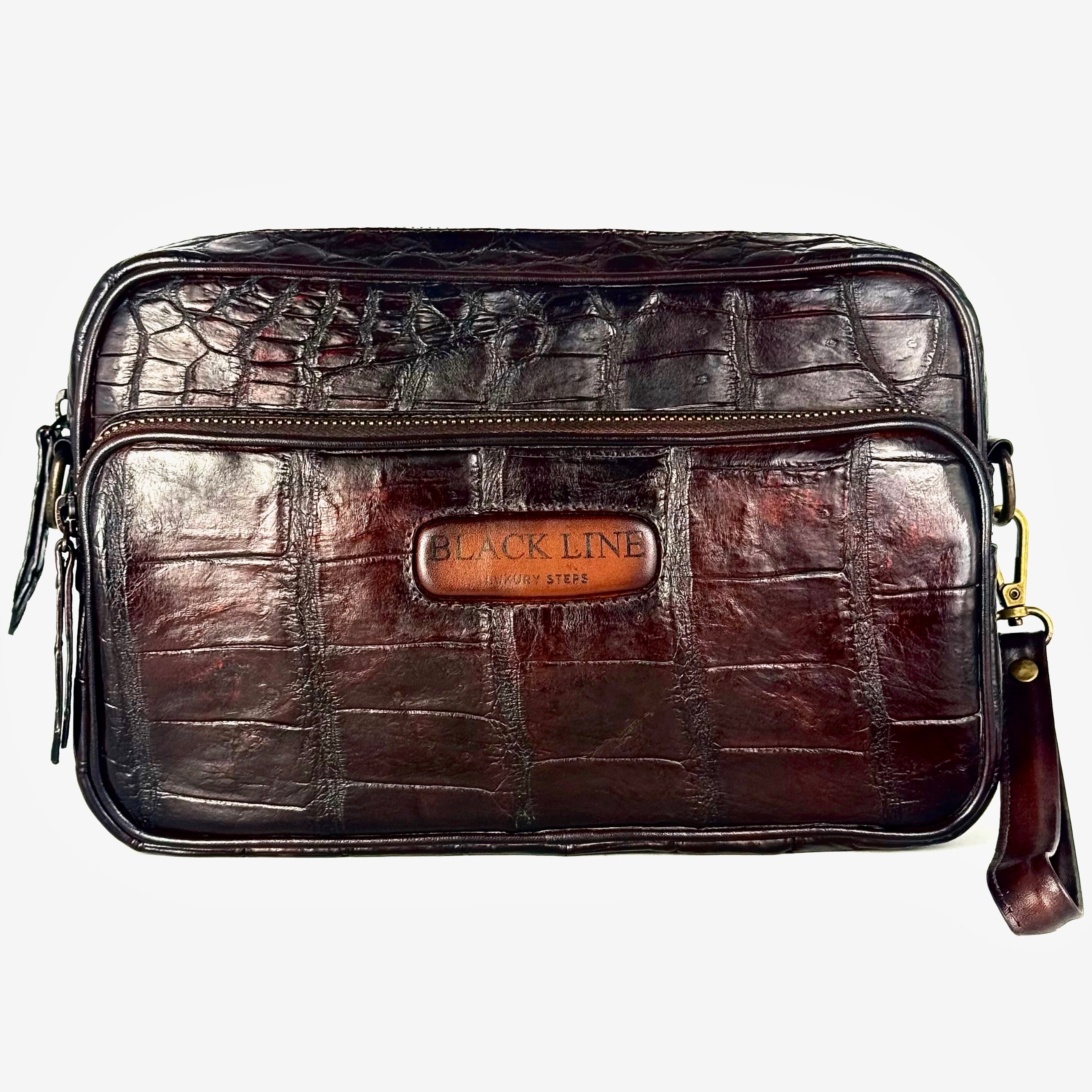BANDOLERA TWO BAG COCODRILO BROWN