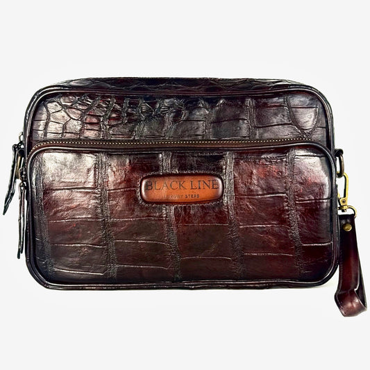 BANDOLERA TWO BAG COCODRILO BROWN